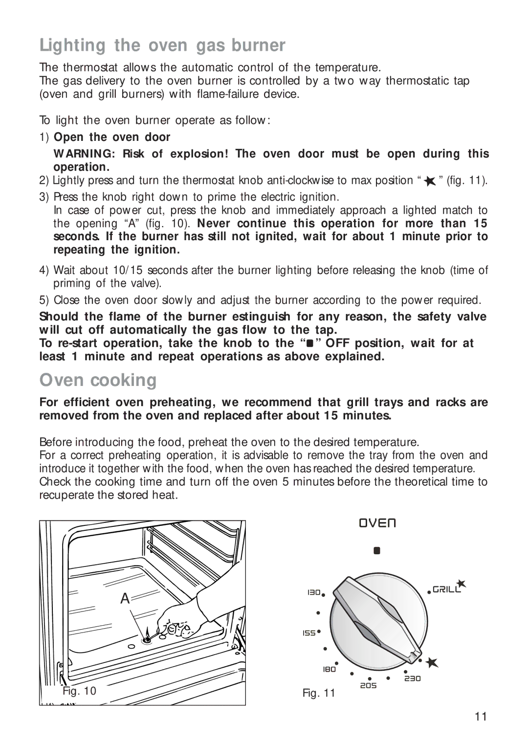 CDA RC9321 manual Lighting the oven gas burner, Oven cooking 