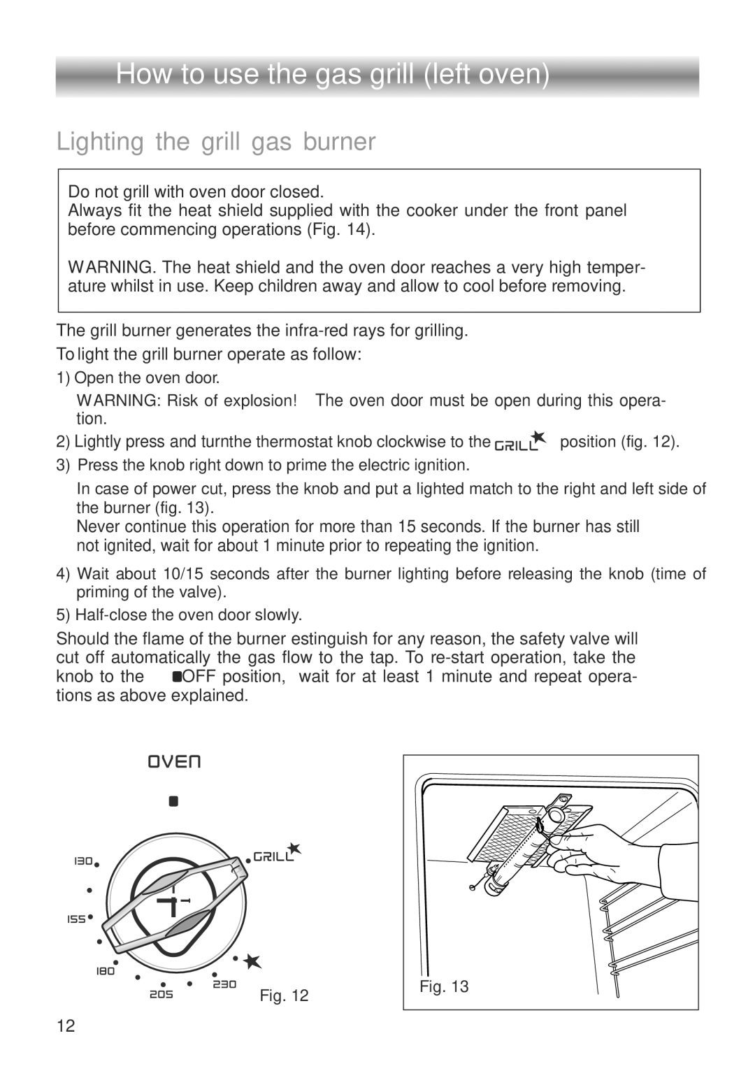 CDA RC9321 manual How to use the gas grill left oven, Lighting the grill gas burner 