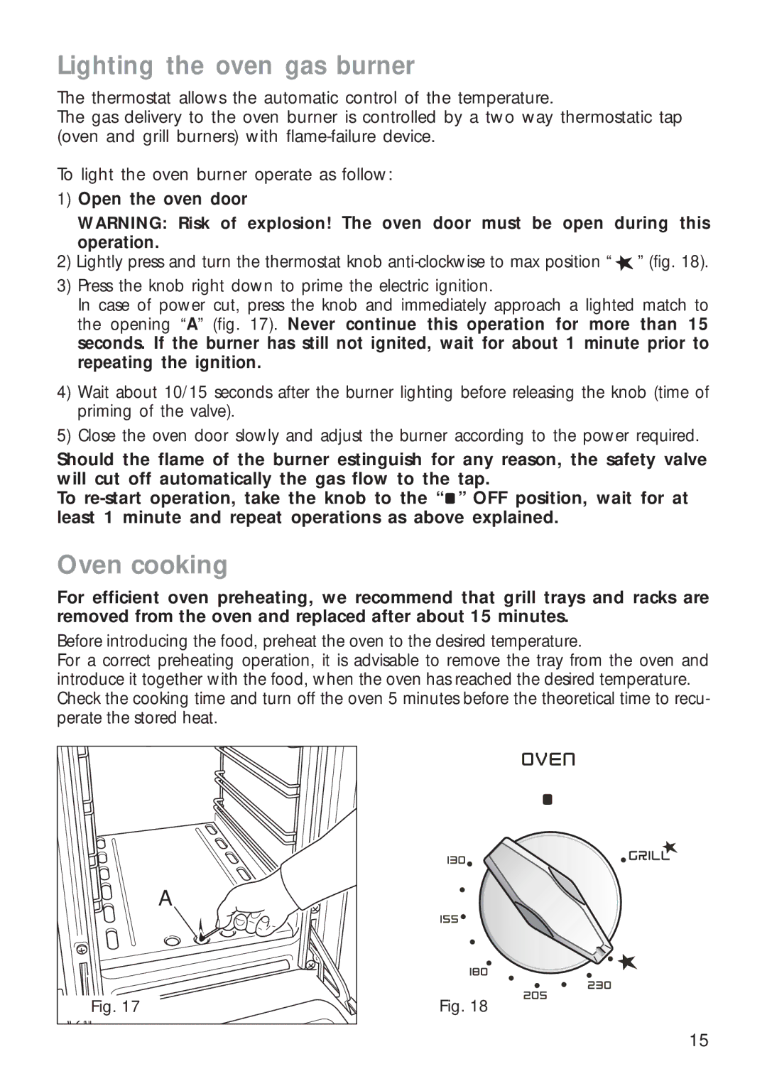 CDA RC9321 manual Lighting the oven gas burner 