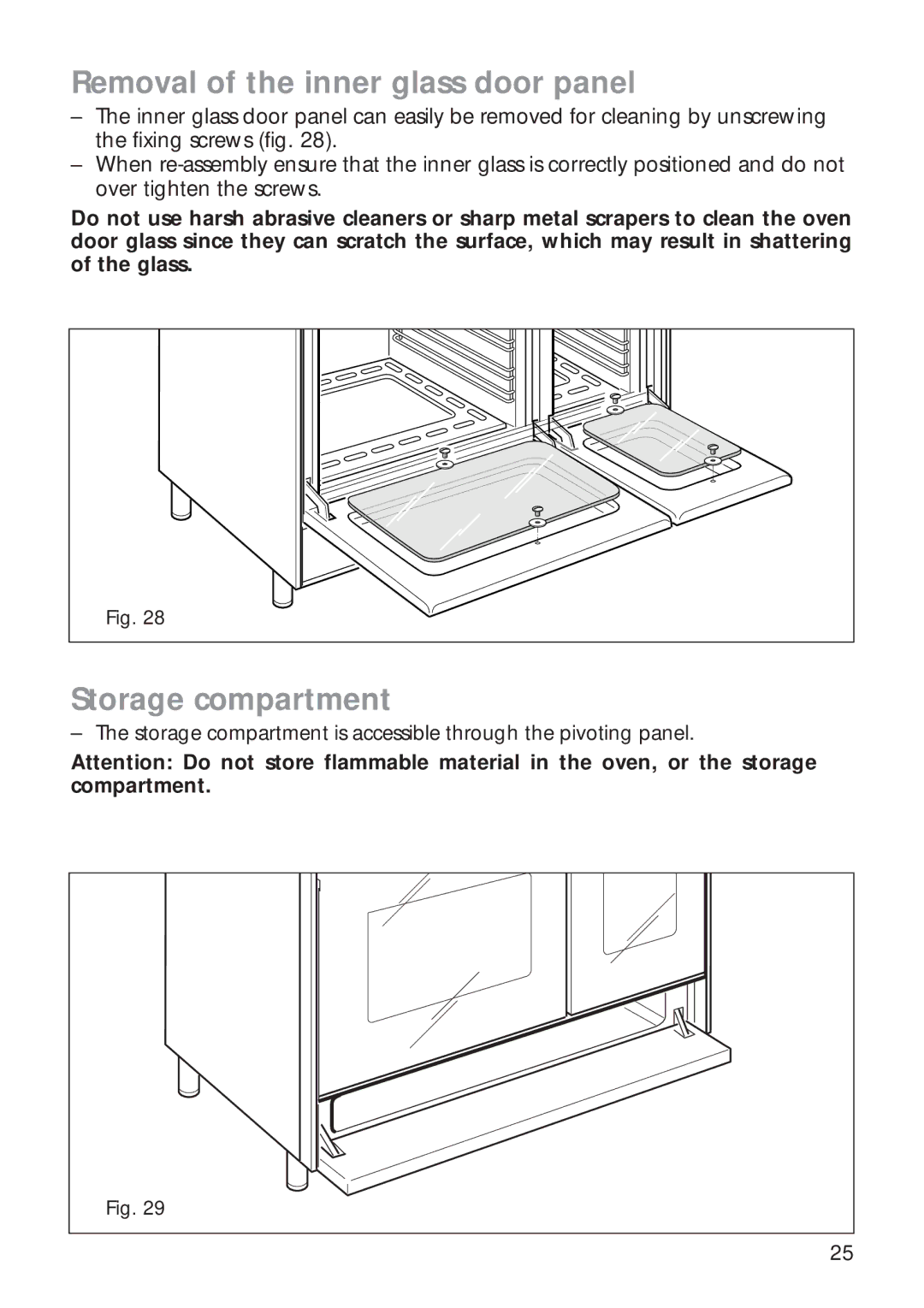 CDA RC9321 manual Removal of the inner glass door panel, Storage compartment 