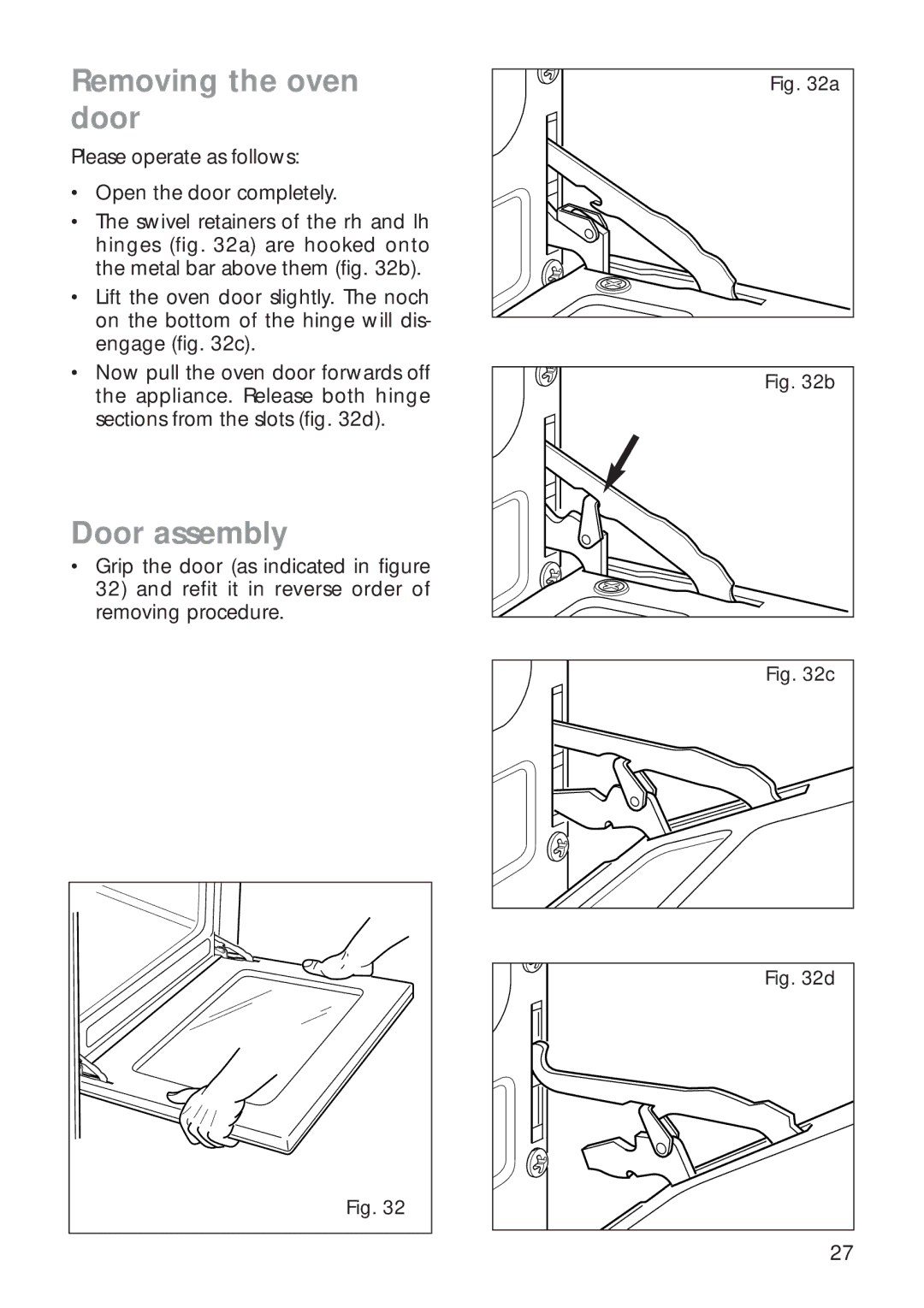 CDA RC9321 manual Removing the oven door, Door assembly 