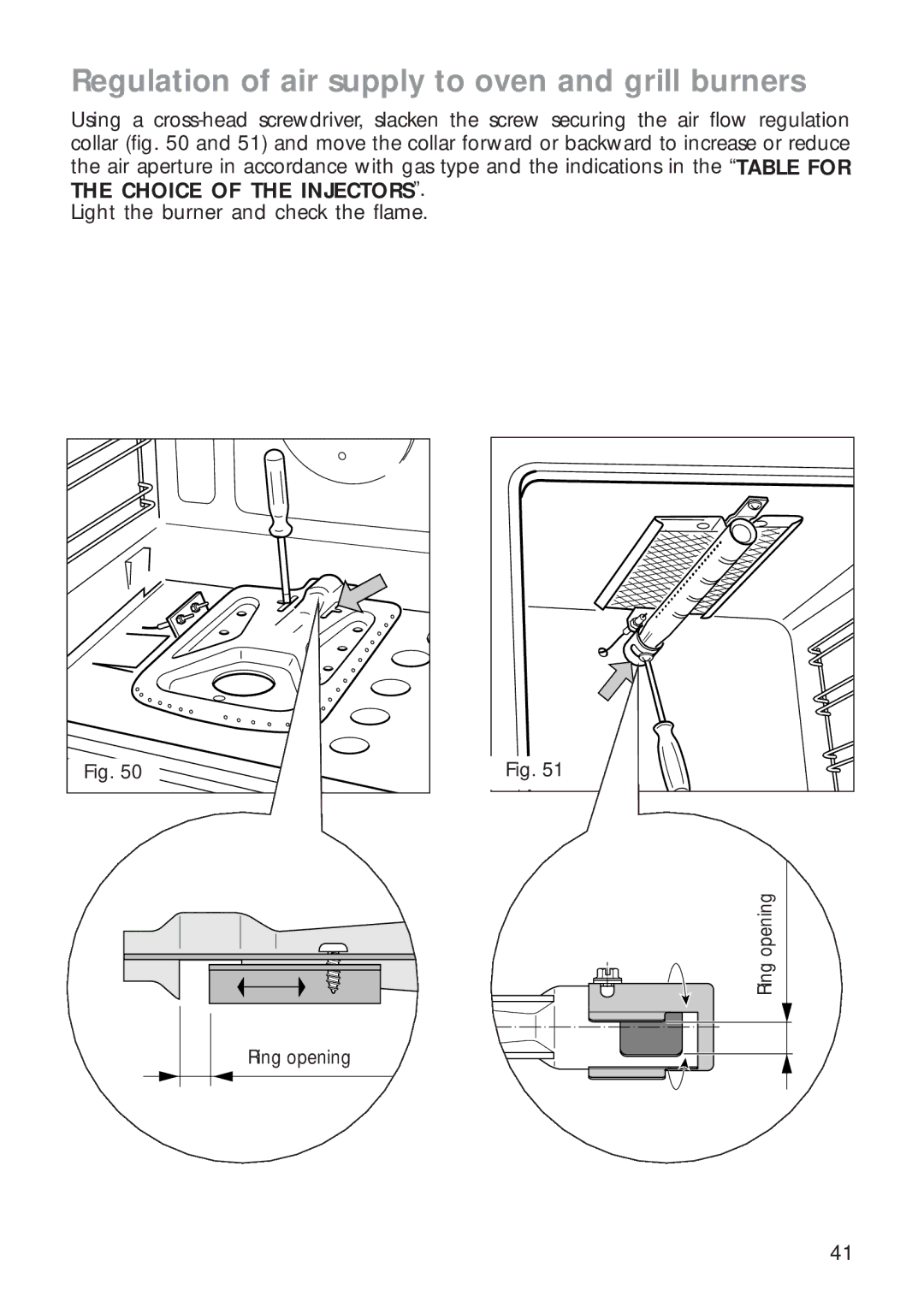 CDA RC9321 manual Regulation of air supply to oven and grill burners 