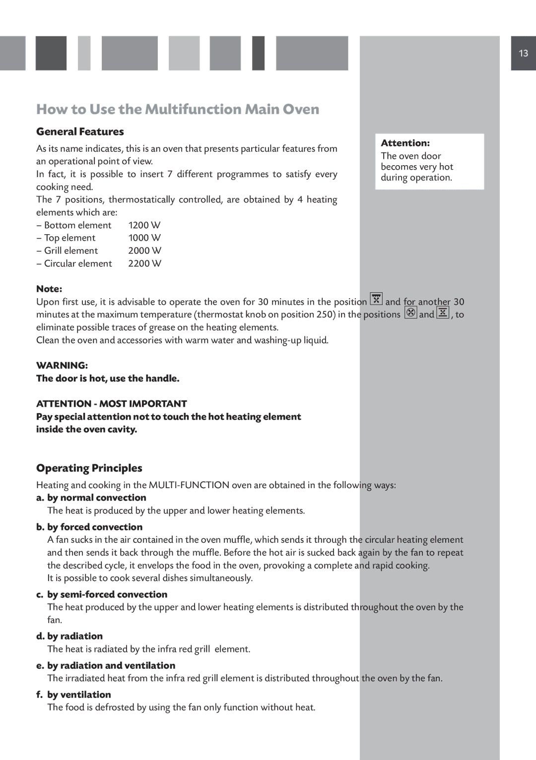 CDA RV 1060 manual How to Use the Multifunction Main Oven, General Features, Operating Principles 