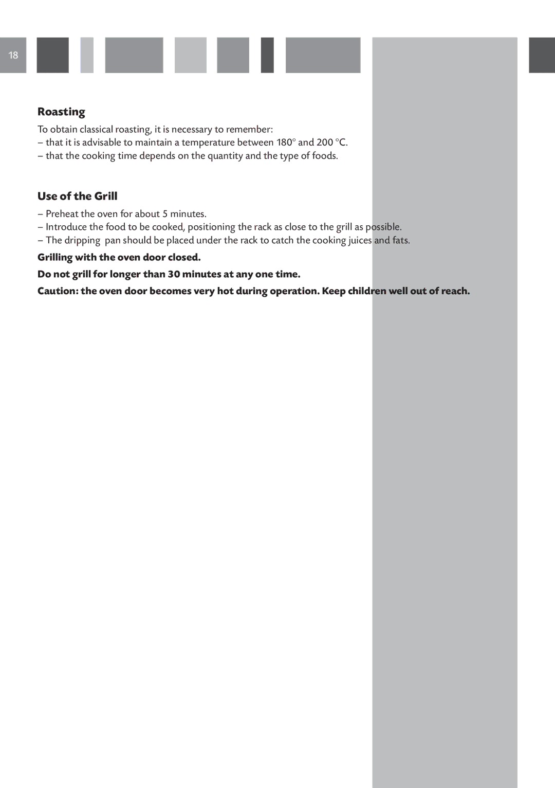 CDA RV 1060 manual Roasting, Use of the Grill 