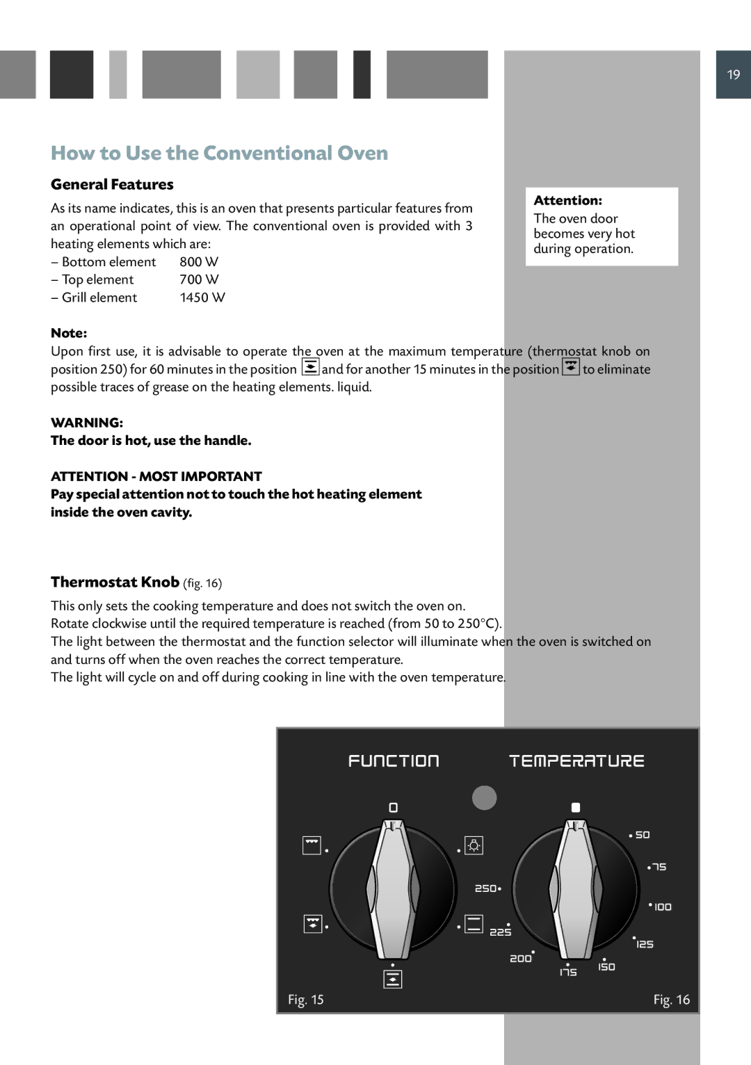 CDA RV 1060 manual How to Use the Conventional Oven, General Features 