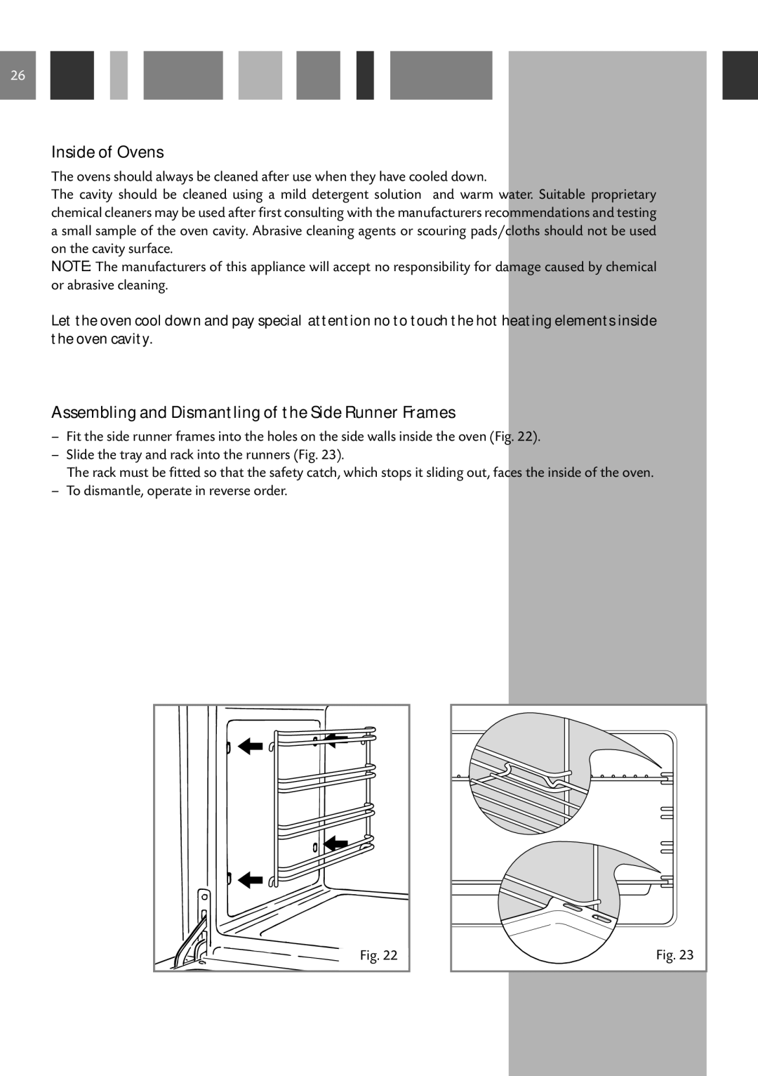 CDA RV 1060 manual Inside of Ovens, Assembling and Dismantling of the Side Runner Frames 