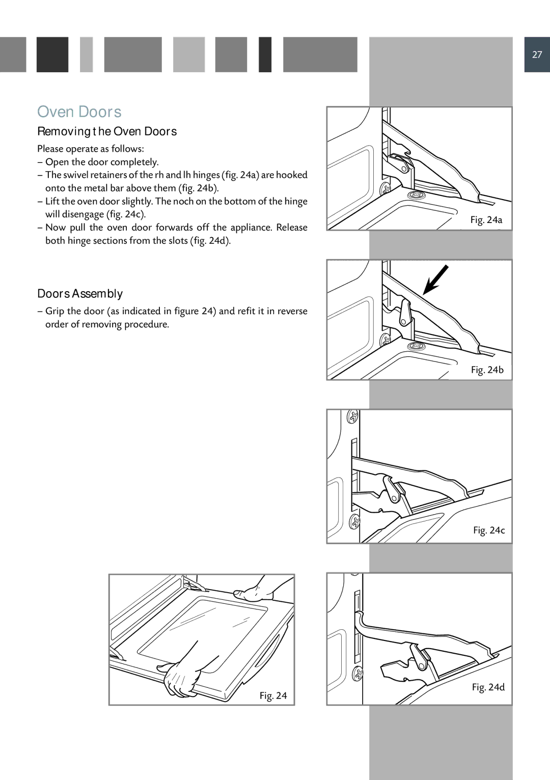 CDA RV 1060 manual Removing the Oven Doors, Doors Assembly 