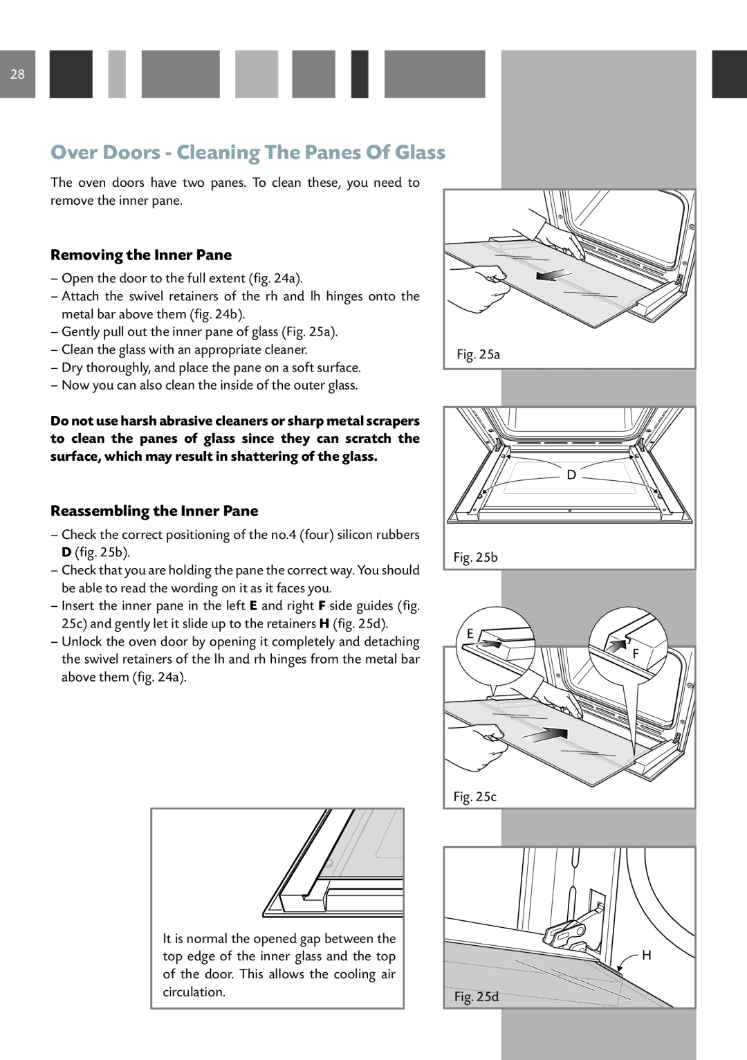 CDA RV 1060 manual Over Doors Cleaning The Panes Of Glass, Removing the Inner Pane, Reassembling the Inner Pane 