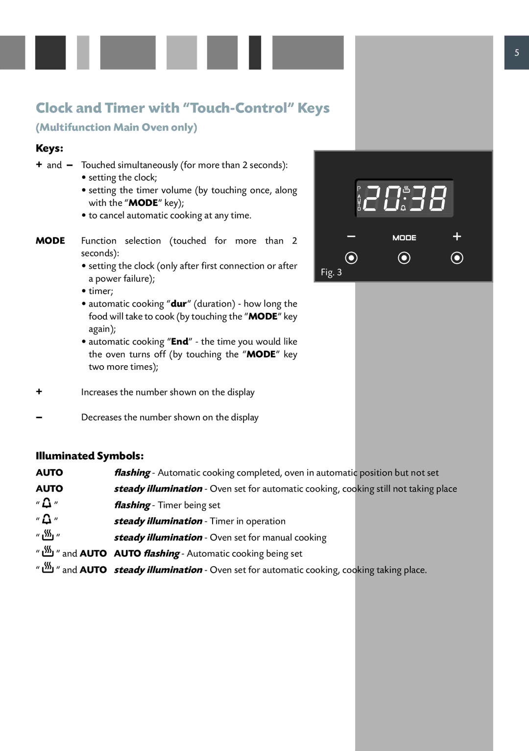 CDA RV 1060 manual Clock and Timer with Touch-Control Keys, Illuminated Symbols 