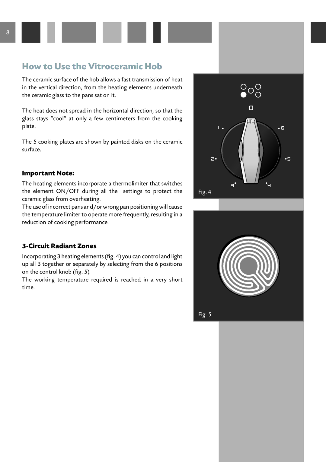 CDA RV 1060 manual How to Use the Vitroceramic Hob, Important Note, Circuit Radiant Zones 