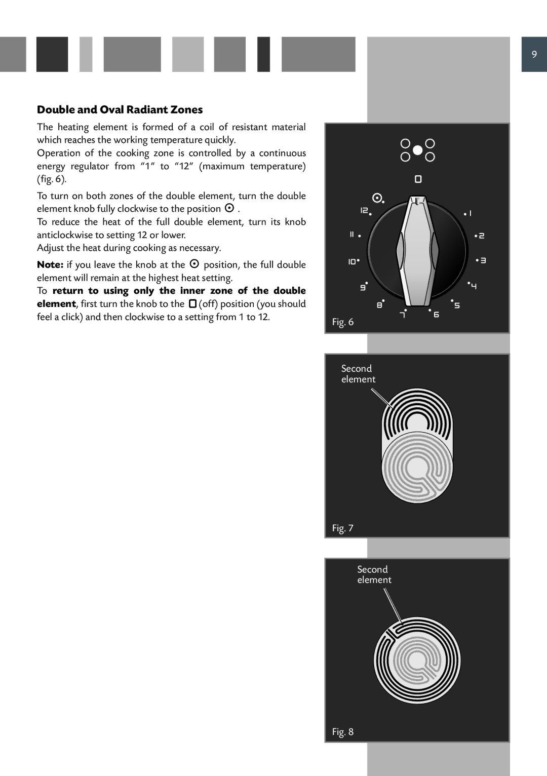 CDA RV 1060 manual Double and Oval Radiant Zones, To return to using only the inner zone of the double 