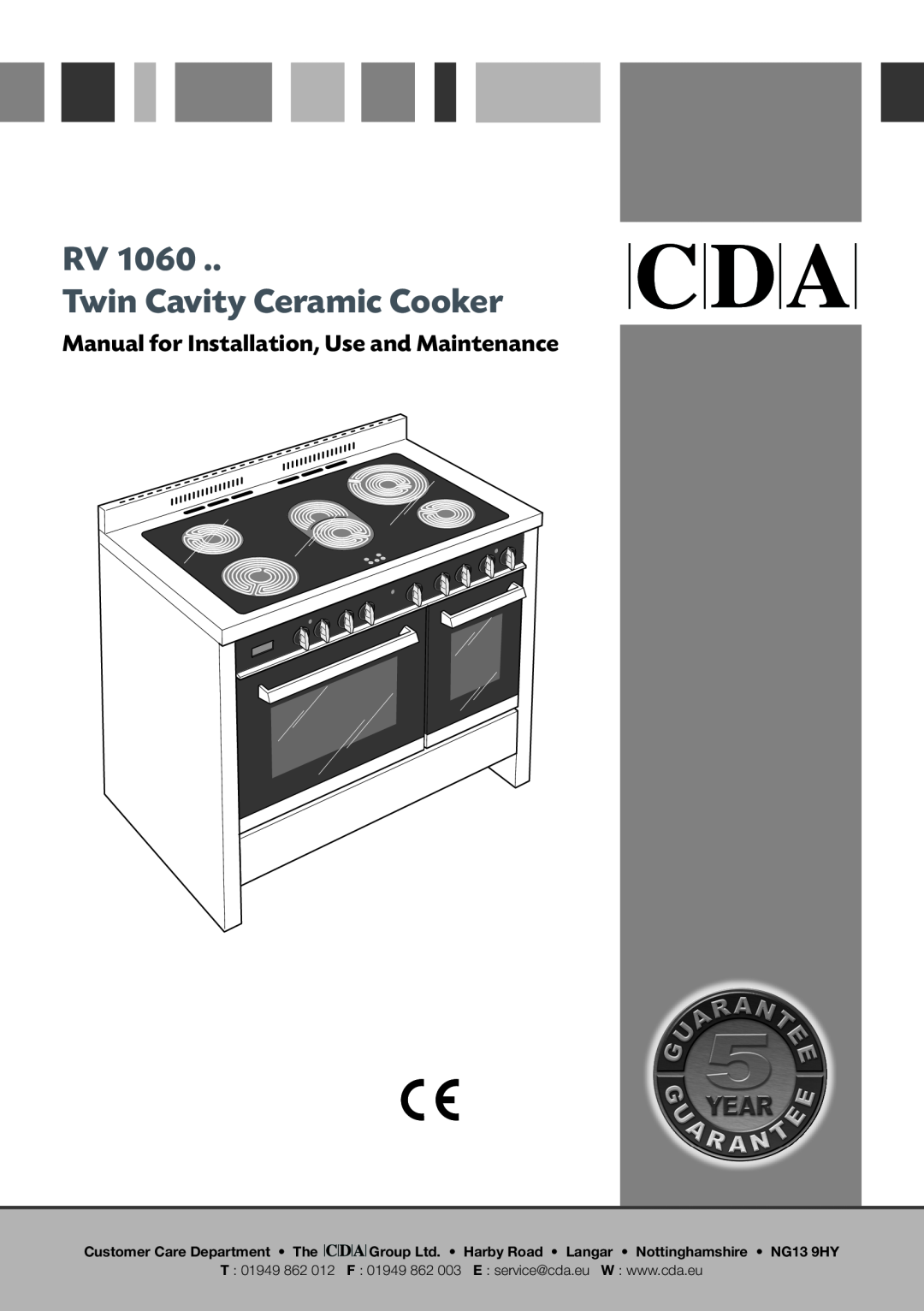 CDA RV 1060 manual RV Twin Cavity Ceramic Cooker, Manual for Installation, Use and Maintenance 