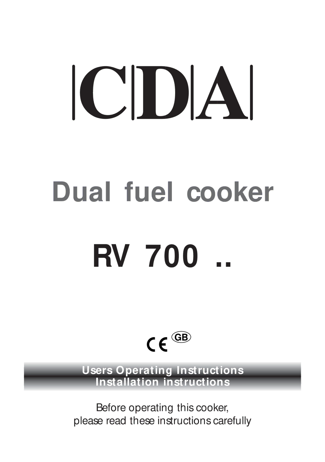 CDA RV 700 installation instructions Dual fuel cooker 