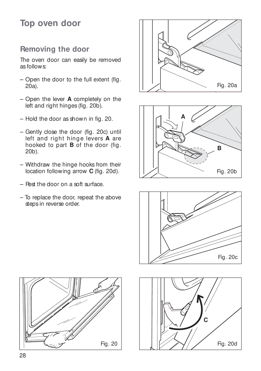 CDA RV 700 installation instructions Top oven door, Removing the door 