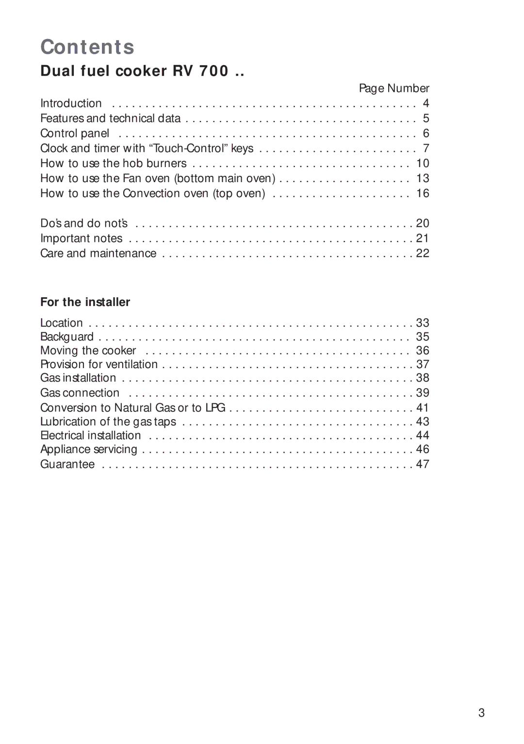 CDA RV 700 installation instructions Contents 