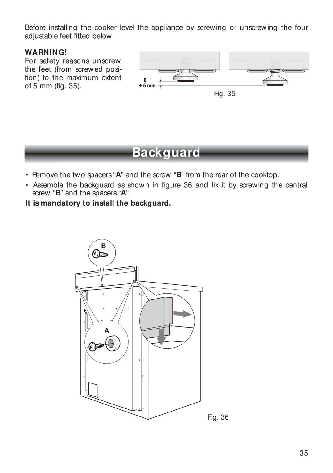 CDA RV 700 installation instructions Backguard 