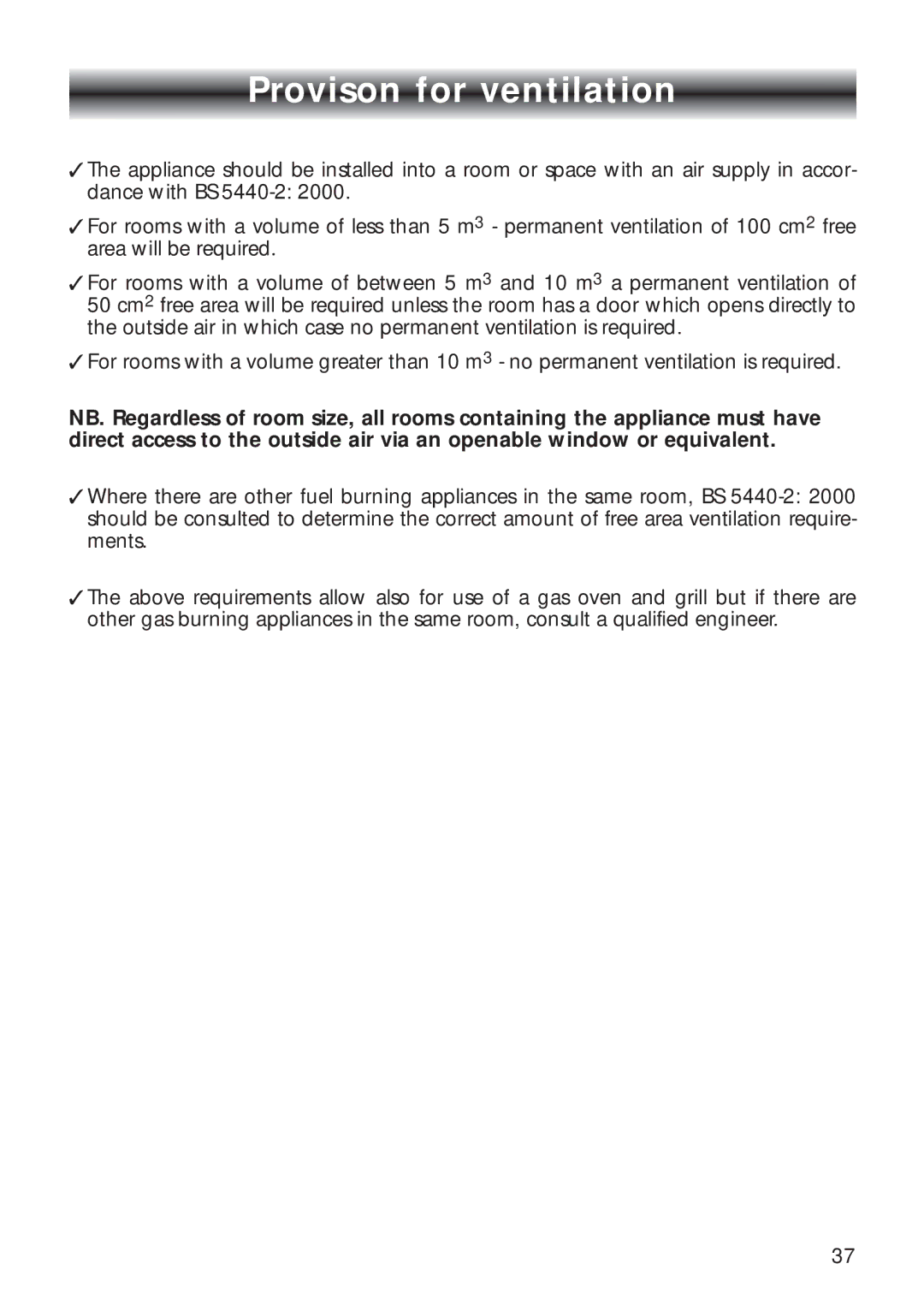 CDA RV 700 installation instructions Provison for ventilation 