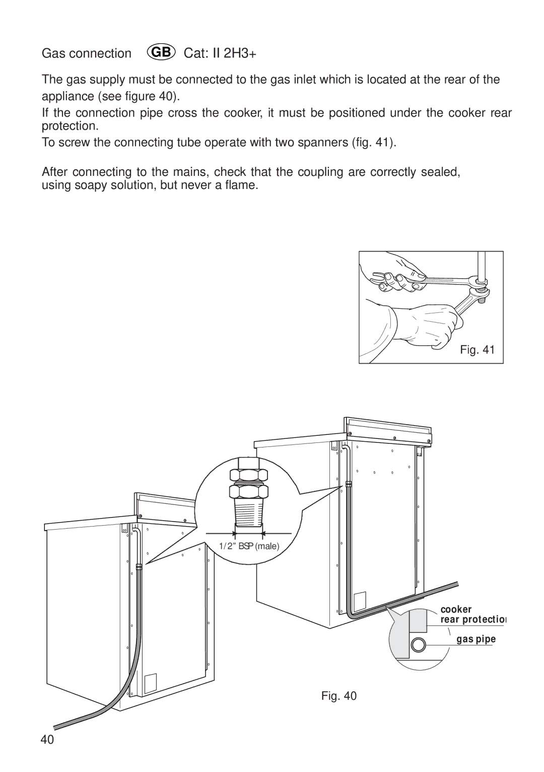 CDA RV 700 installation instructions Cooker Rear protection Gas pipe 