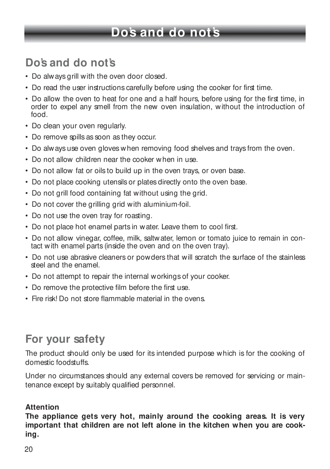 CDA RV 700 installation instructions Do’s and do not’s, For your safety 