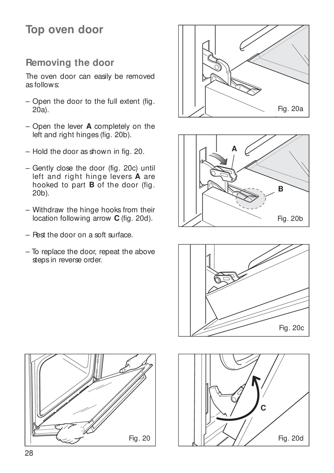 CDA RV 700 installation instructions Top oven door, Removing the door 