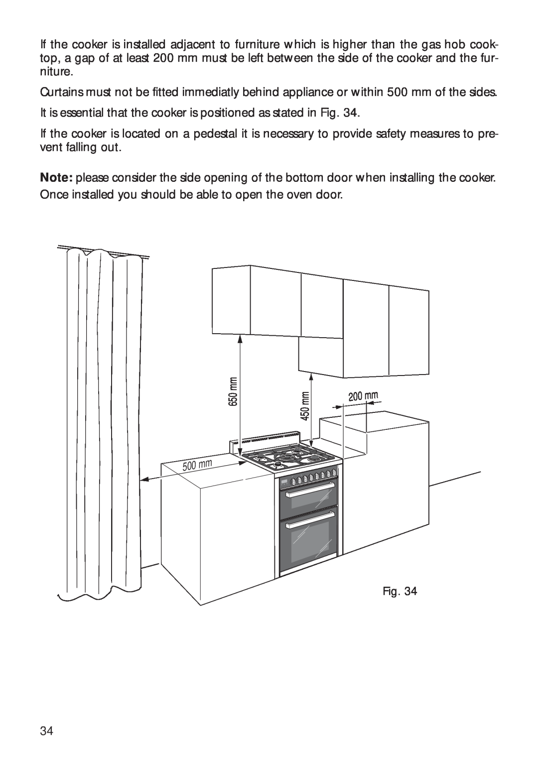CDA RV 700 installation instructions It is essential that the cooker is positioned as stated in Fig 