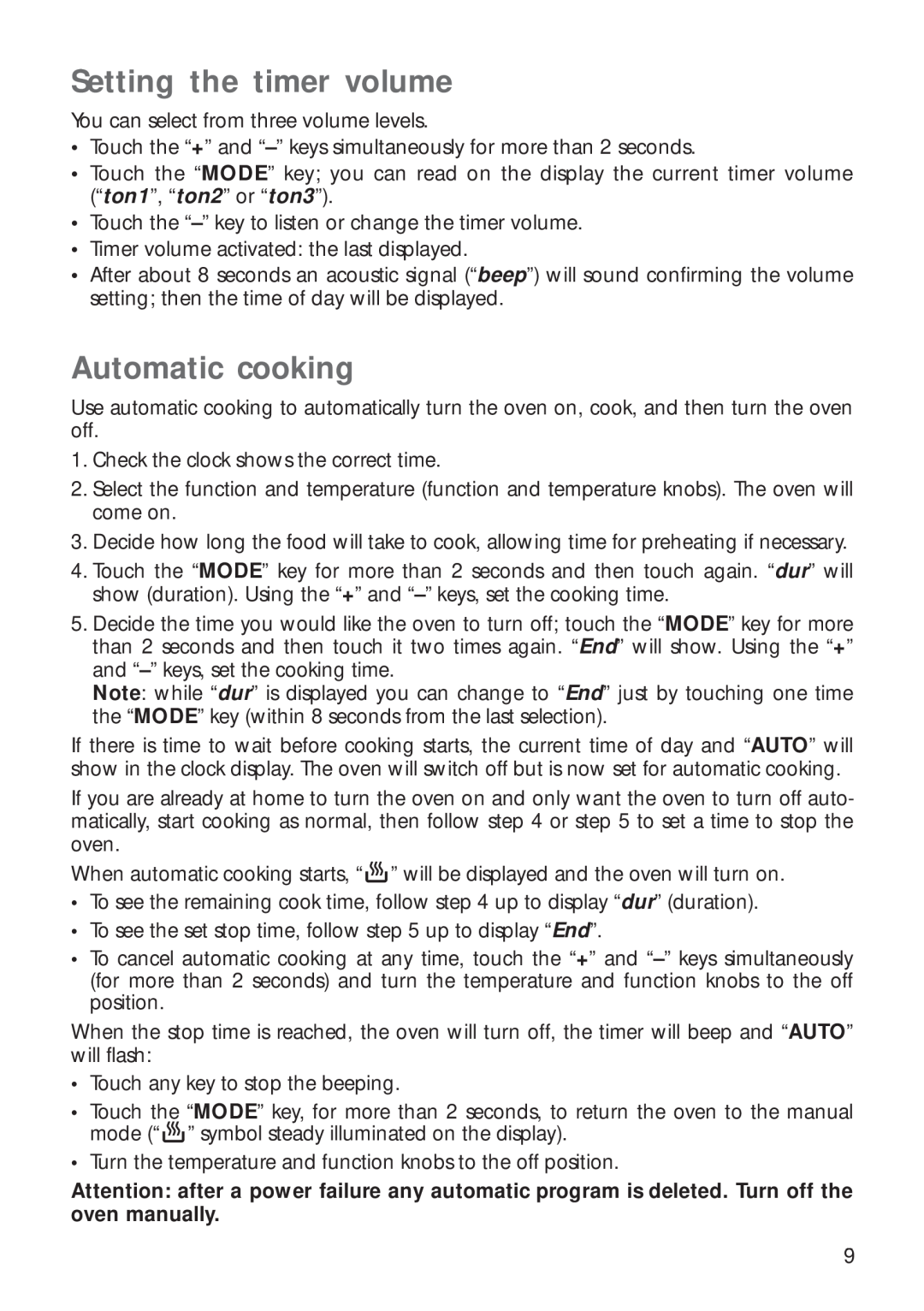 CDA RV 700 installation instructions Setting the timer volume, Automatic cooking 