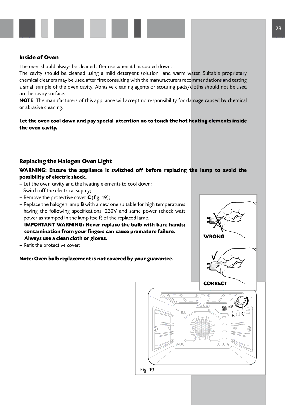 CDA RV 701 SS manual Inside of Oven, Replacing the Halogen Oven Light 