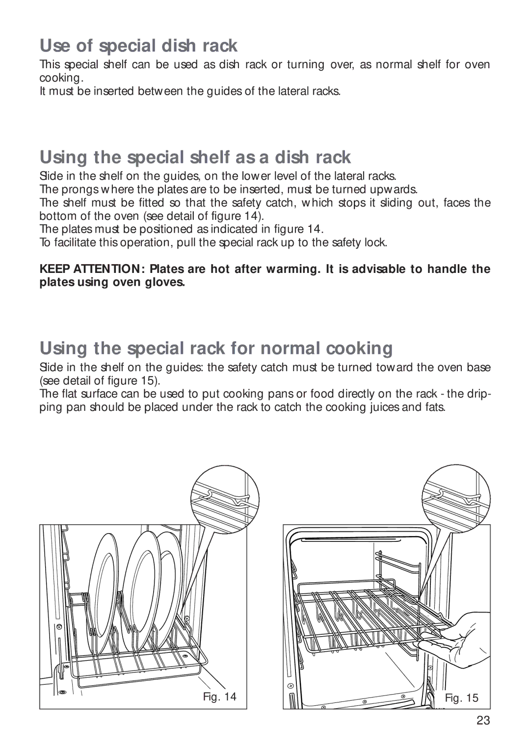 CDA RV 1000 Use of special dish rack, Using the special shelf as a dish rack, Using the special rack for normal cooking 