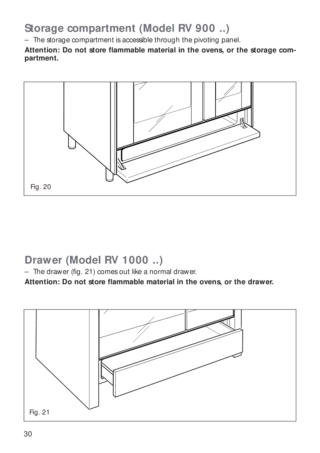 CDA RV 900, RV 1000 manual Storage compartment Model RV, Drawer Model RV 