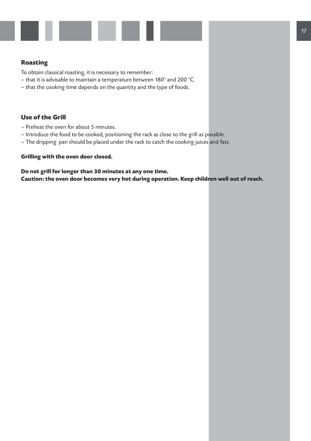 CDA RV 1001, RV 901 manual Roasting, Use of the Grill 