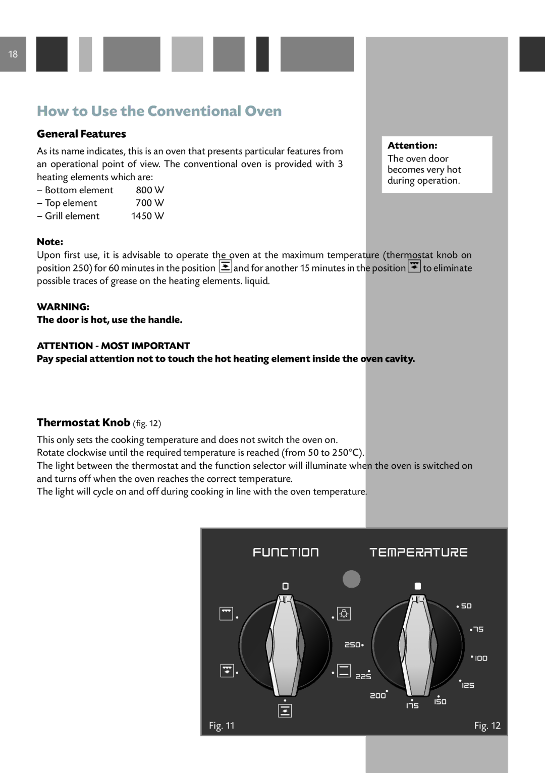 CDA RV 901, RV 1001 manual How to Use the Conventional Oven, General Features 