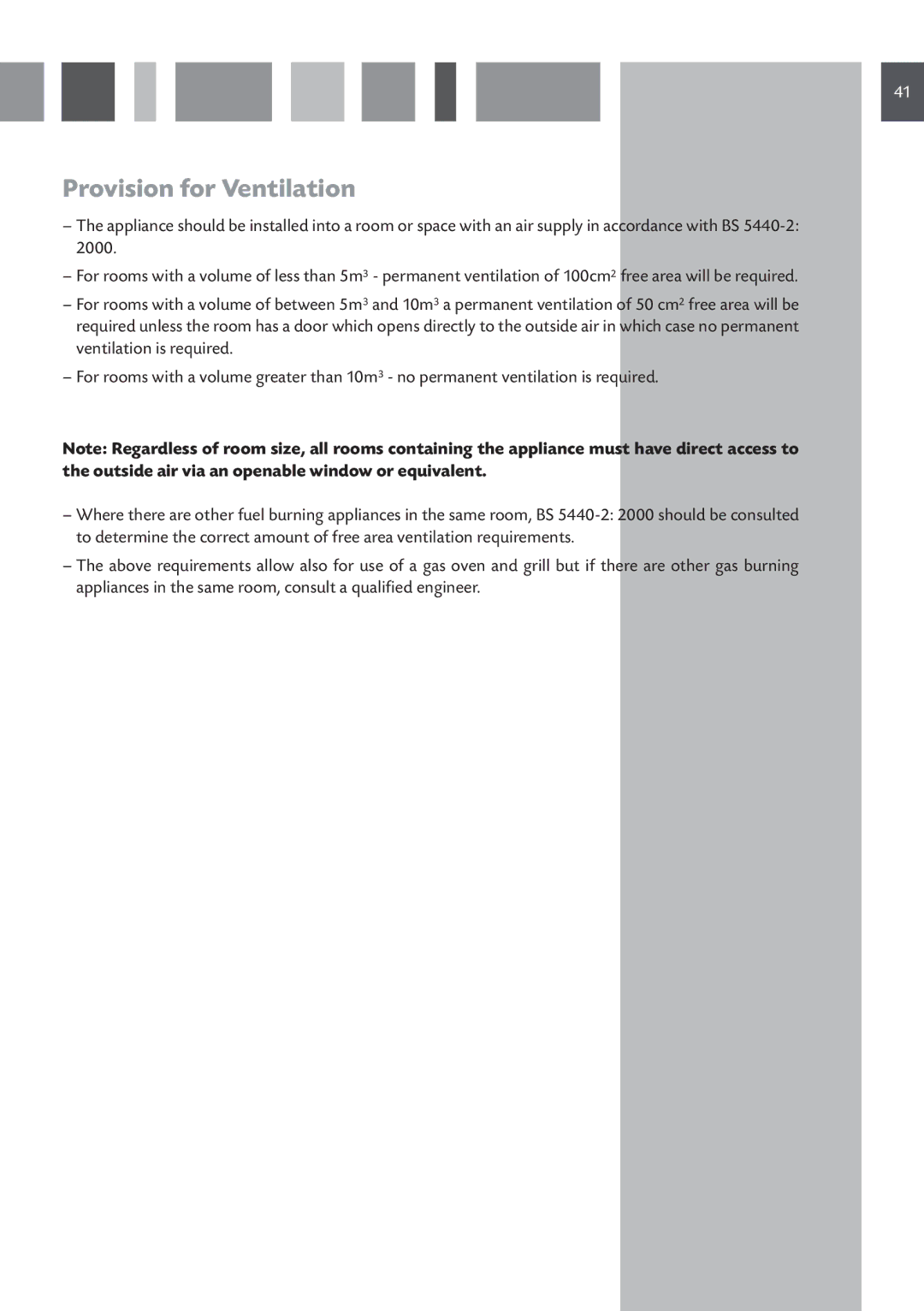 CDA RV 1001, RV 901 manual Provision for Ventilation 