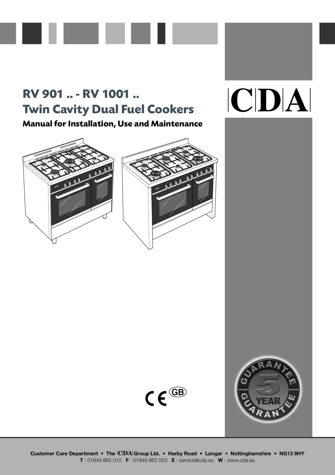 CDA RV 1001 manual RV 901 .. - RV Twin Cavity Dual Fuel Cookers, Manual for Installation, Use and Maintenance 