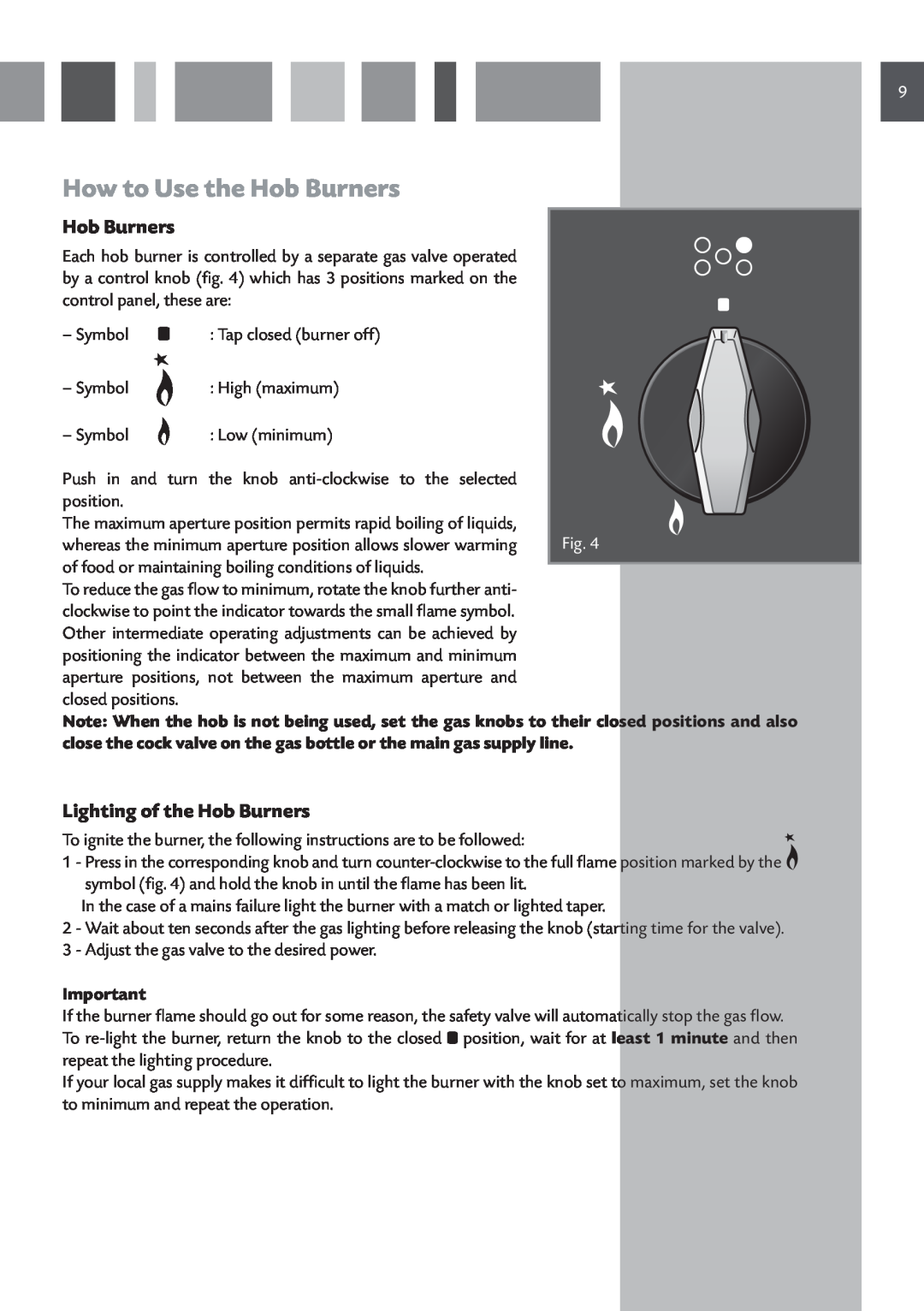 CDA RV 1001, RV 901 manual How to Use the Hob Burners, Lighting of the Hob Burners 
