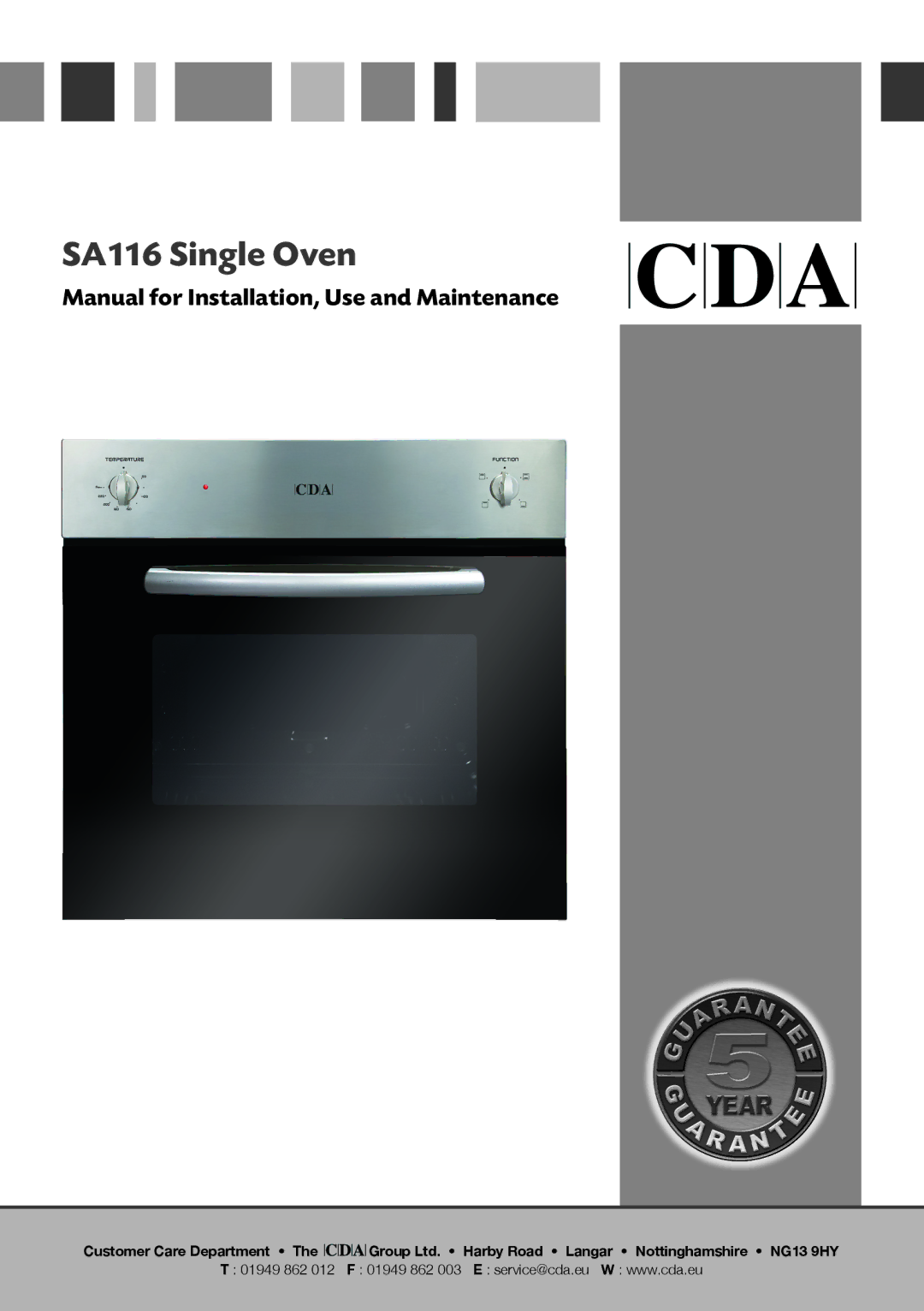 CDA manual SA116 Single Oven 