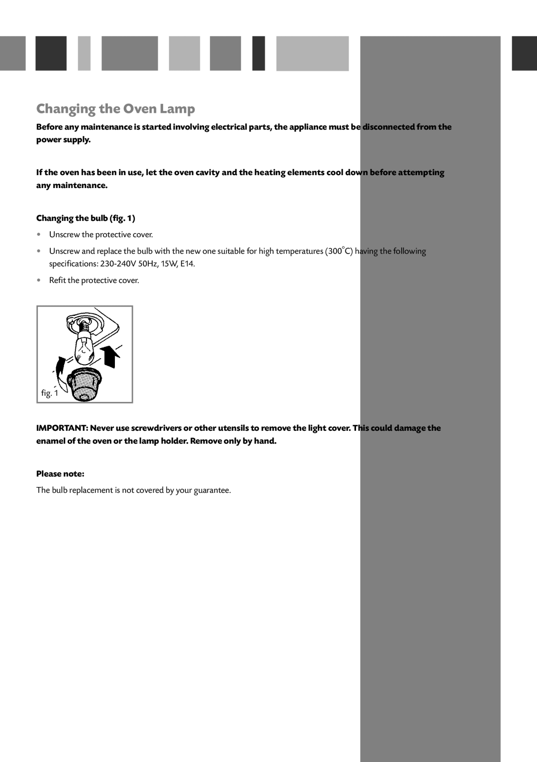 CDA SA116 manual Changing the Oven Lamp 