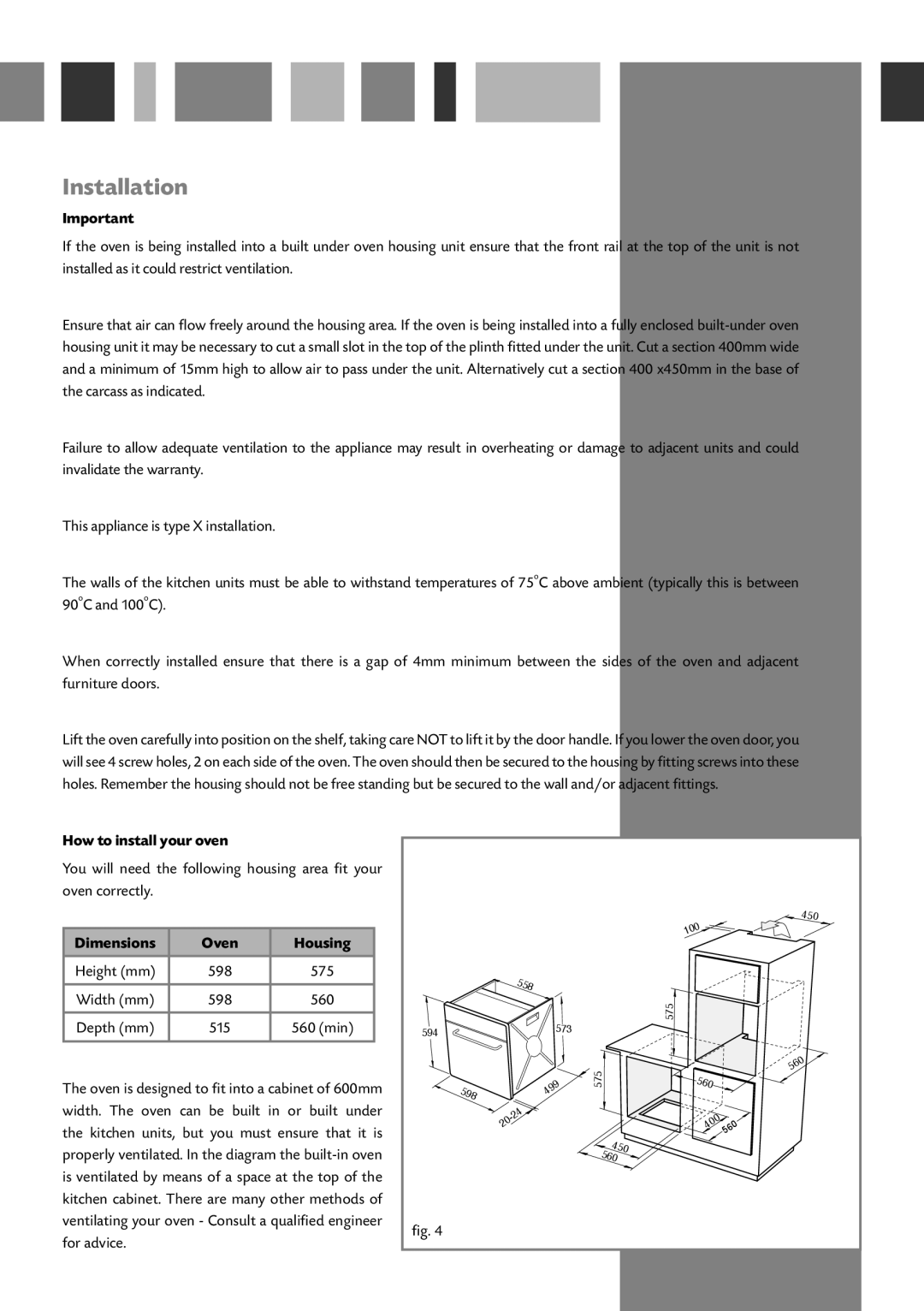 CDA SA116 manual Installation, How to install your oven, Dimensions Oven Housing 