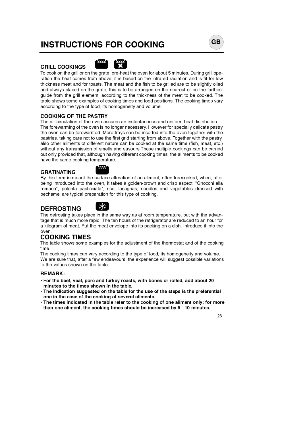 CDA SC145 manual Cooking of the Pastry, Gratinating, Remark 