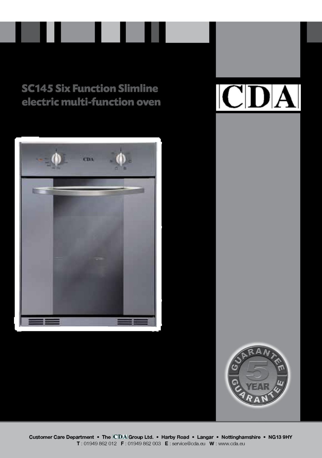 CDA manual Manual for Installation, Use and Maintenance, SC145 Six Function Slimline electric multi-function oven, T 