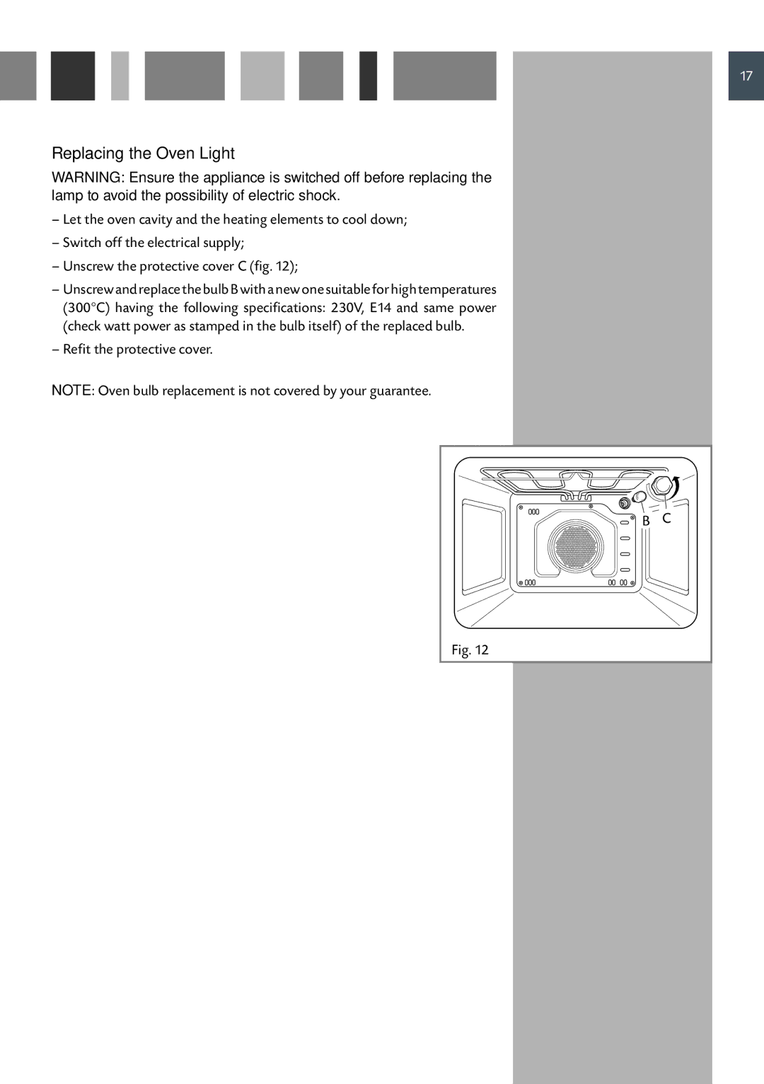 CDA SC220L, SC220R manual Replacing the Oven Light 