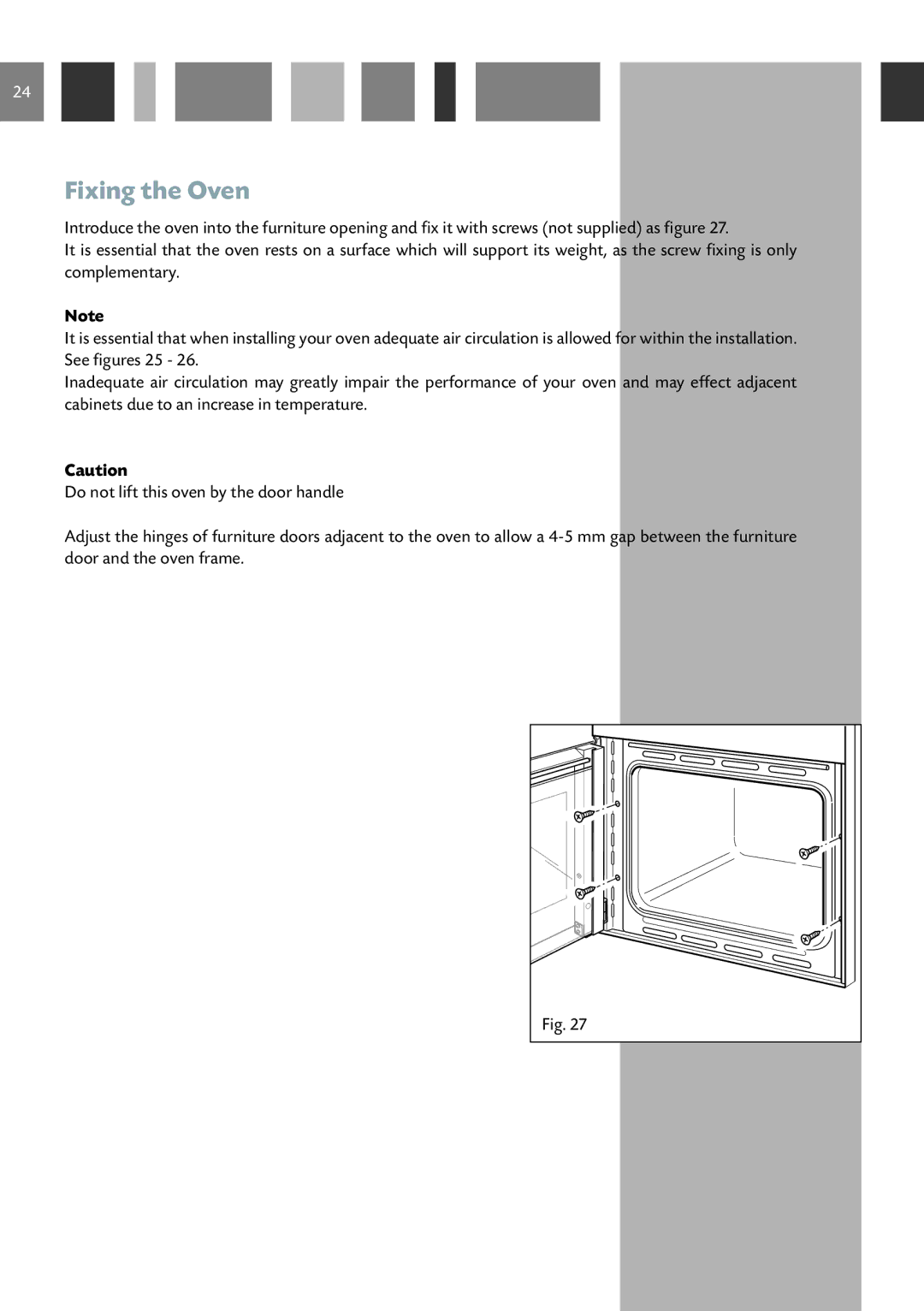 CDA SC220R, SC220L manual Fixing the Oven 