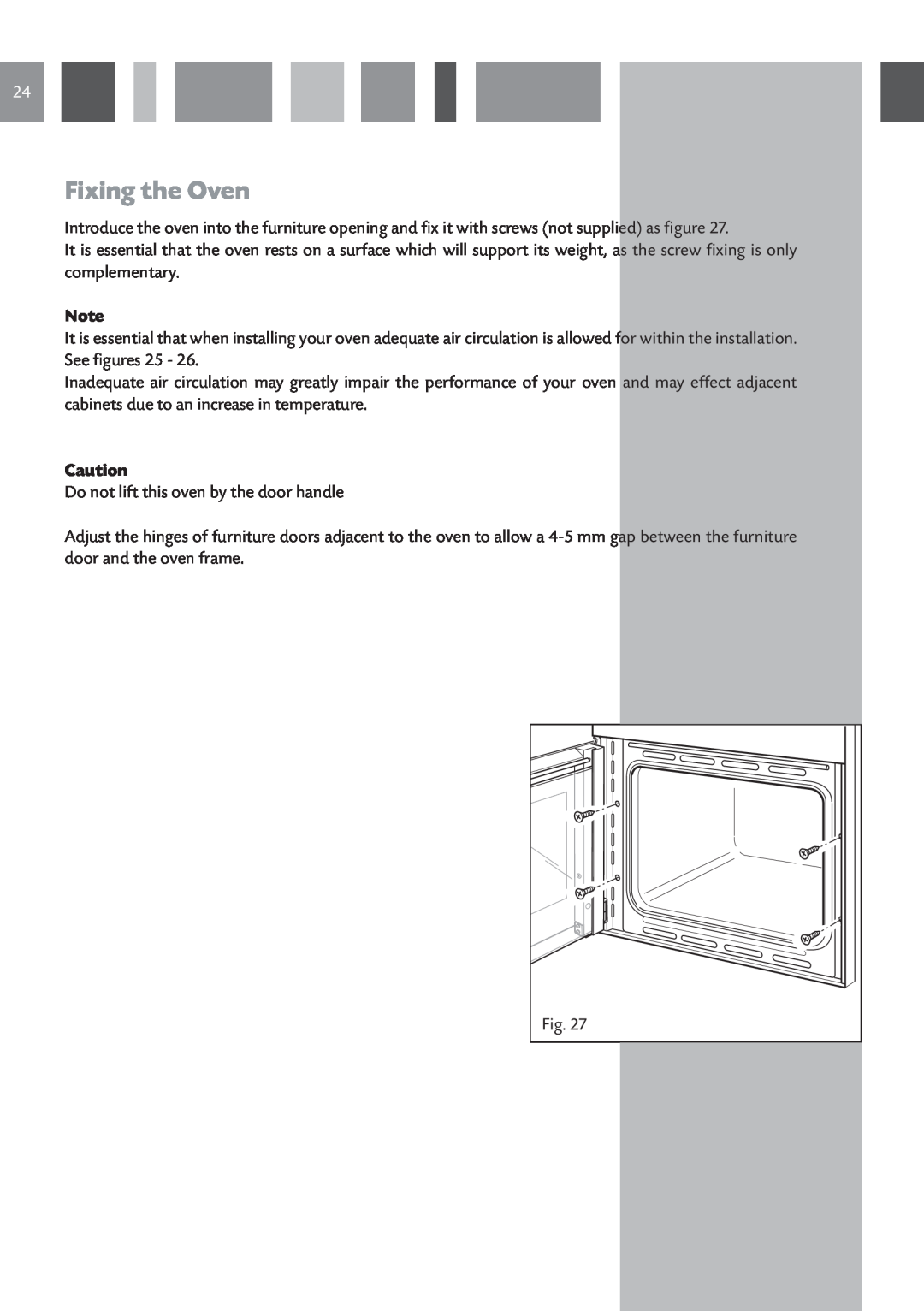 CDA SC220R, SC220L manual Fixing the Oven 
