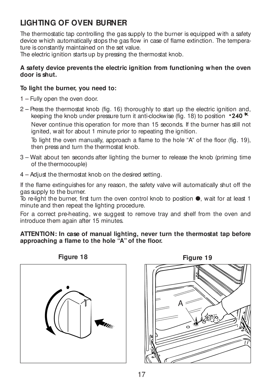 CDA SC309 manual Lighting of Oven Burner 