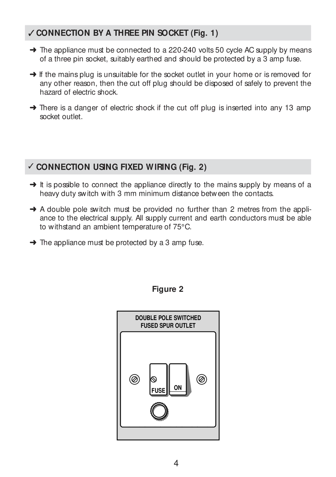 CDA SC309 manual Connection by a Three PIN Socket Fig 