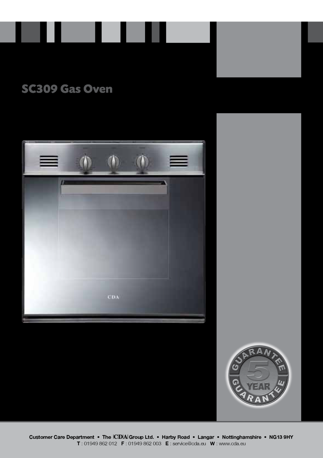 CDA manual SC309 Gas Oven, Manual for Installation, Use and Maintenance 