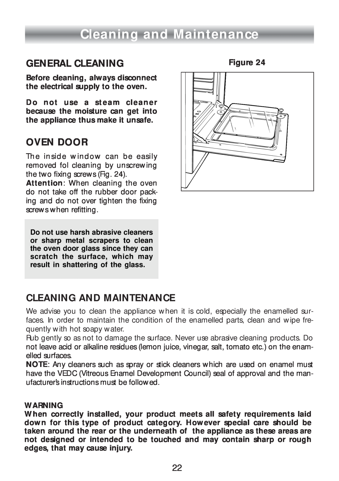 CDA SC309 manual Cleaning and Maintenance, General Cleaning, Oven Door, Cleaning And Maintenance 