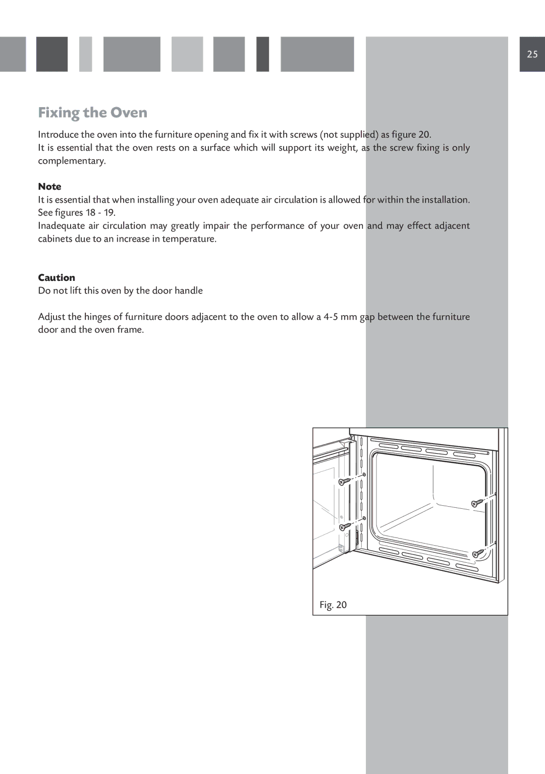 CDA SV 150L, SV 150R manual Fixing the Oven 