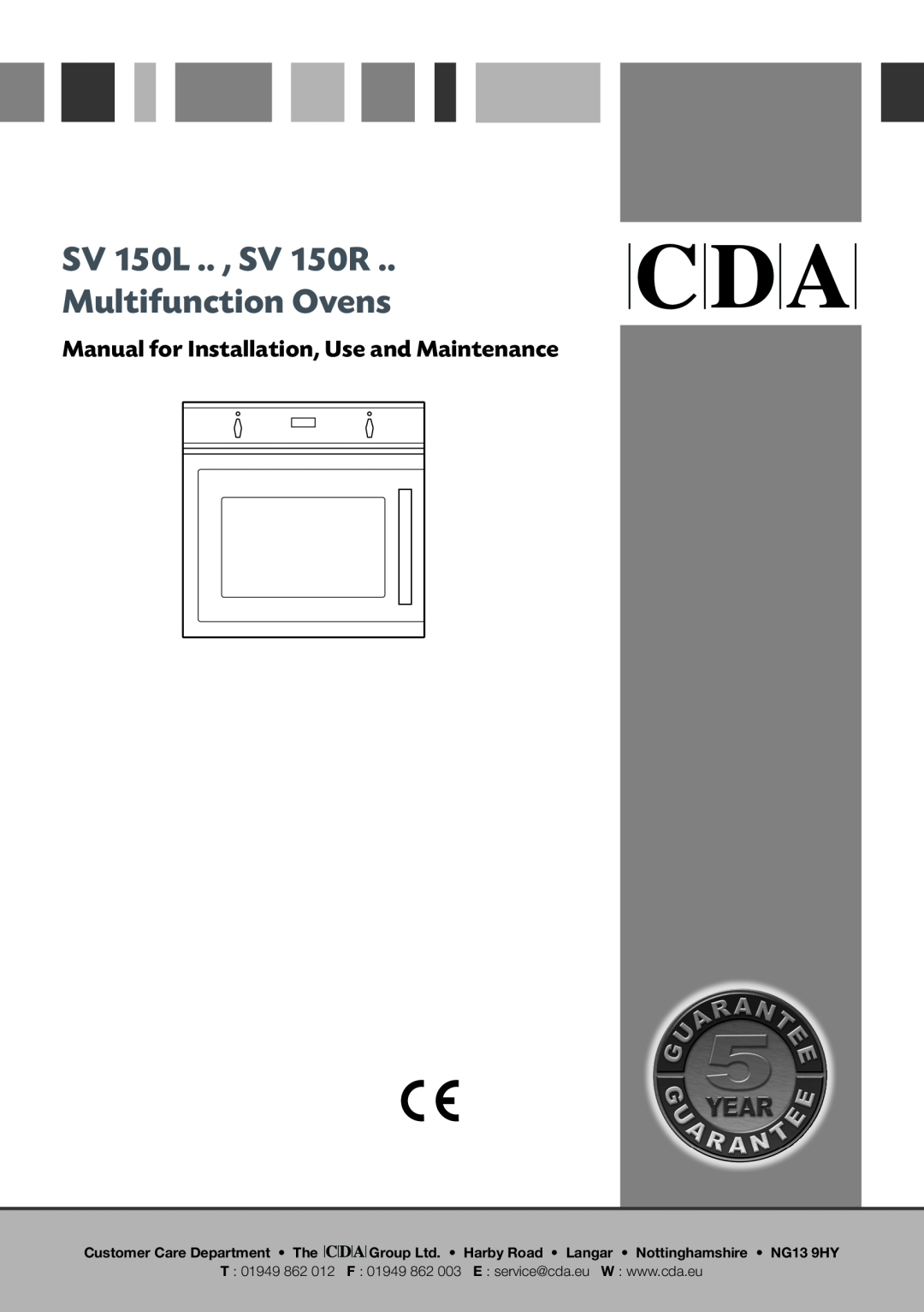 CDA manual SV 150L .. , SV 150R Multifunction Ovens, Manual for Installation, Use and Maintenance, T 