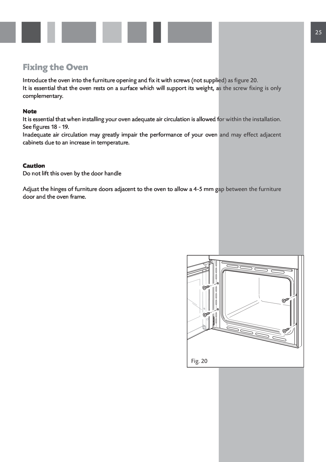 CDA SV 150L, SV 150R manual Fixing the Oven 