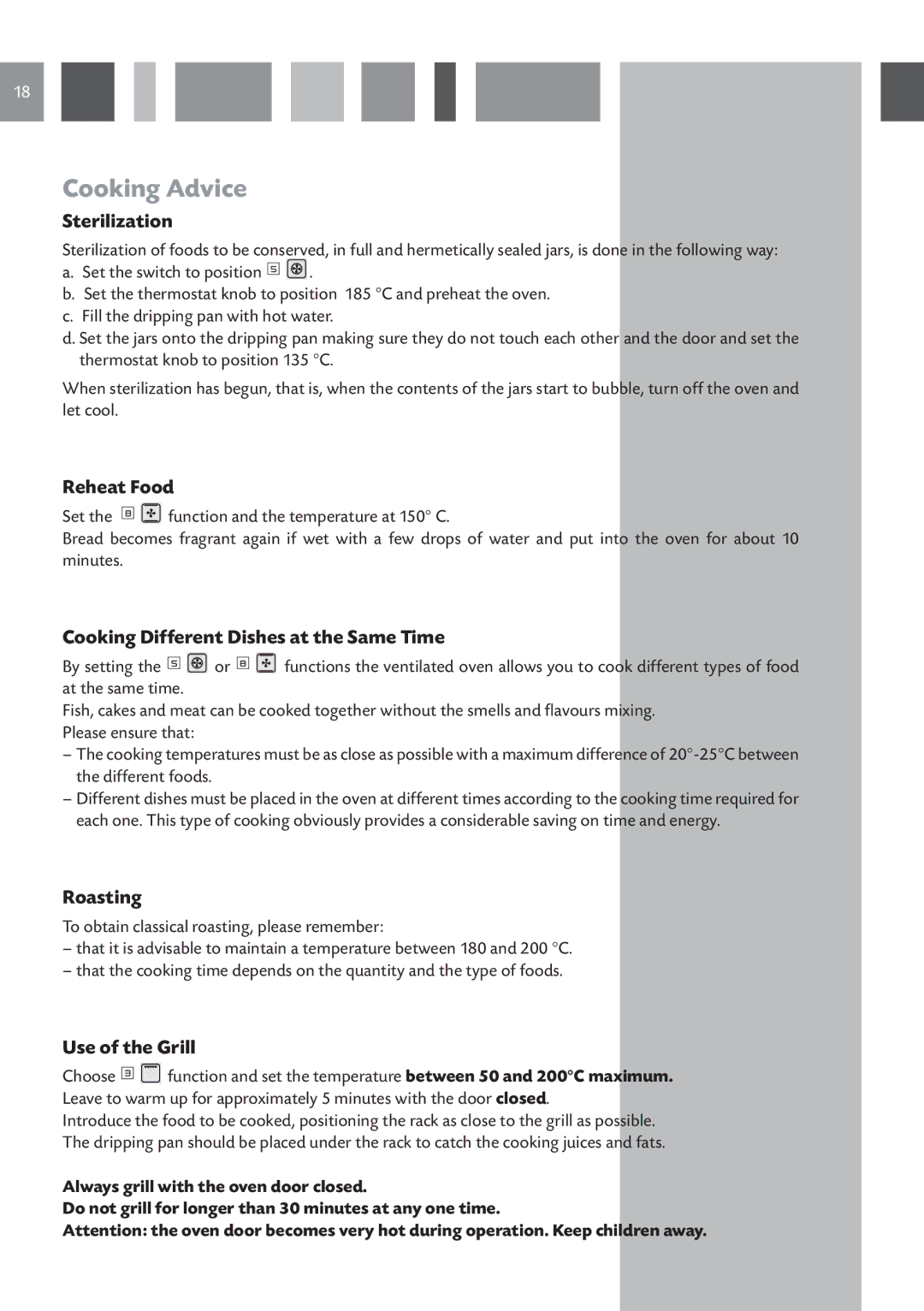 CDA SV 210 manual Cooking Advice 